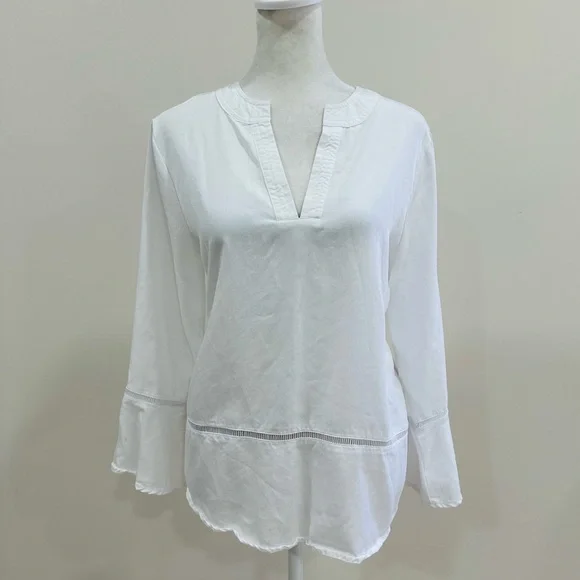 Soft Surrounding Women’s Lyocell White Ruffle Sleeve Top Blouse Size S - Picture 2 of 10